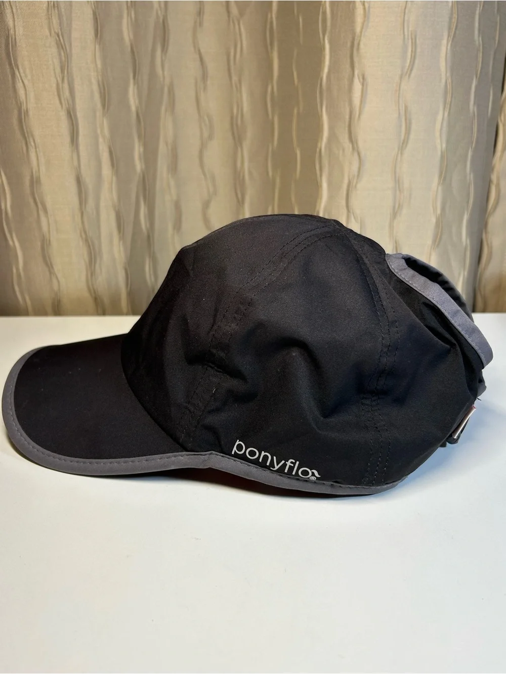 Ponyflo Black Gray Women's Ponytail Cap Hat Velcro Adjustable - Picture 14 of 16